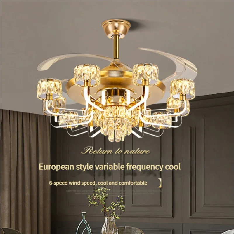 2024 new living room LED fan chandeliermodern light luxury crystal lamp, home fan lamp, dining room integrated ceiling fan lamp