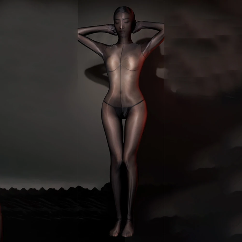 

Сексуальный женский комбинезон, масляный блестящий глянцевый боди, ультратонкий прозрачный комбинезон с вырезами, эластичный спальный мешок, эротическая одежда