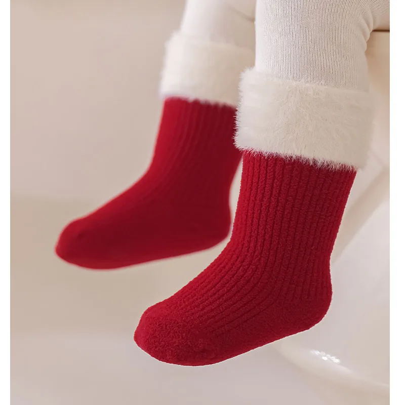 Winter New Baby Thicken Warm Socks Children\'s Red New Year Socks Infant Toddler Boys Girls Fleece Socks