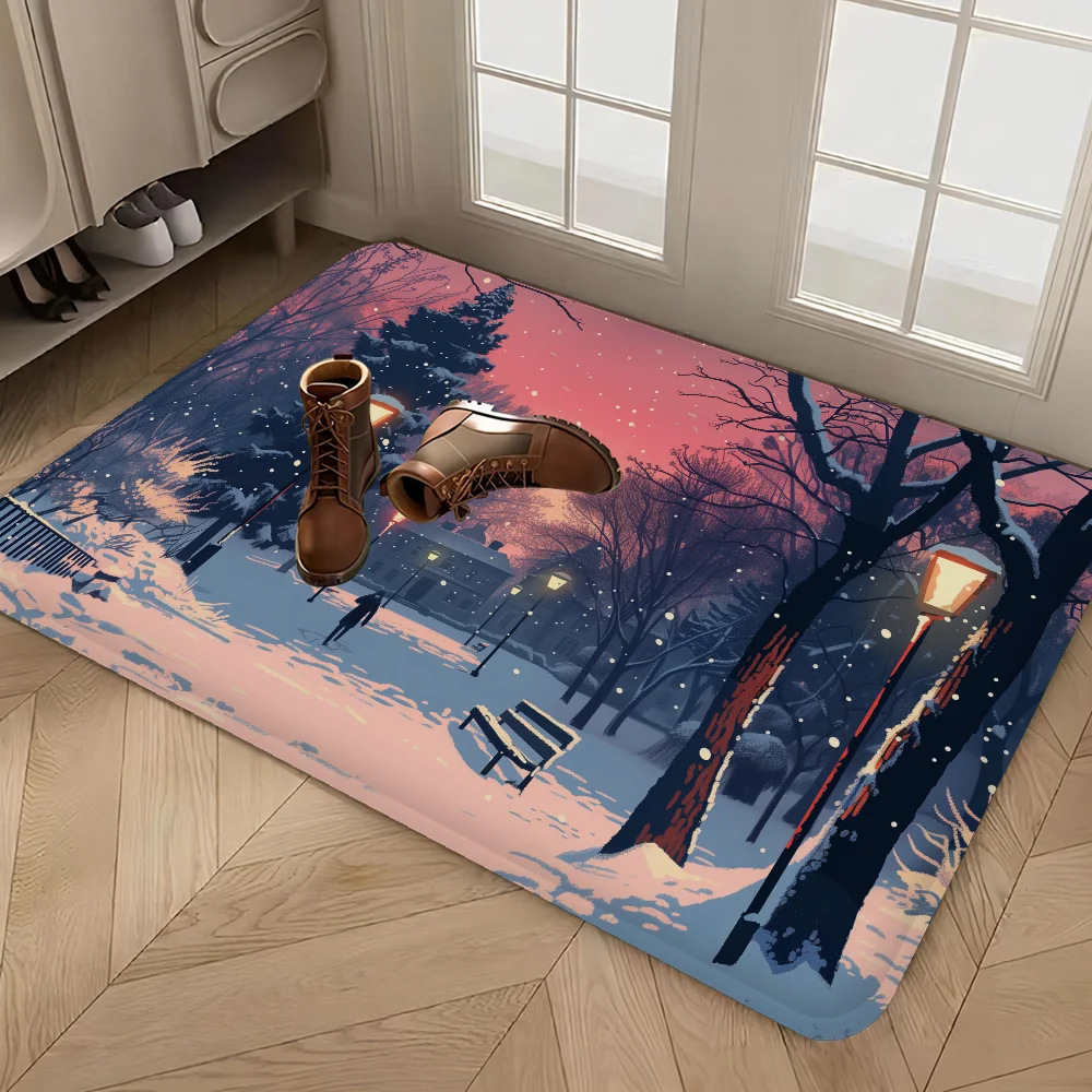 

Winter Scenery Snow And Snow Floor Mat Rectangle Anti-slip Home Soft Badmat Front Door Indoor Outdoor Mat Hotel Decor Mat