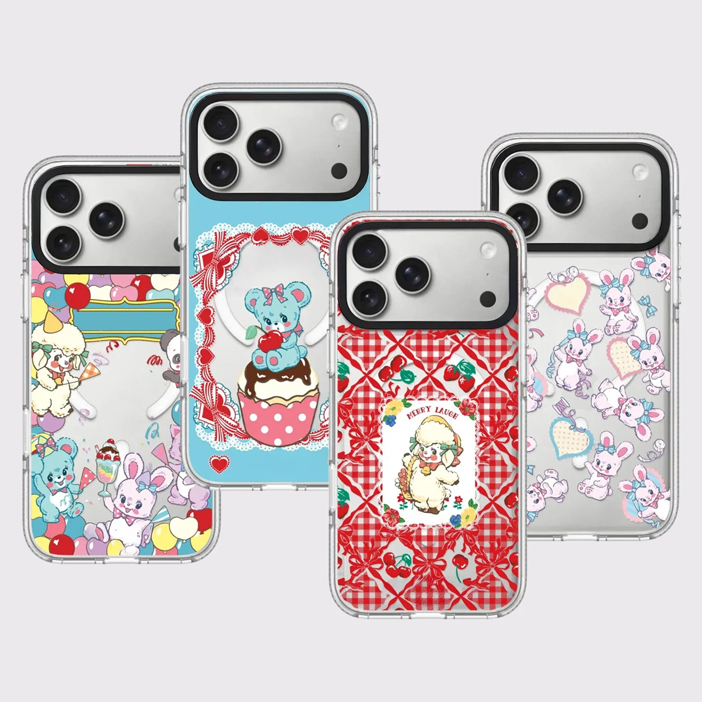 

Multicolor Bear/ Rabbit Impact White Border Magnetic Cover for IPhone 12 13 14 15 16 17 Pro Max Case for IPhone 17 Air