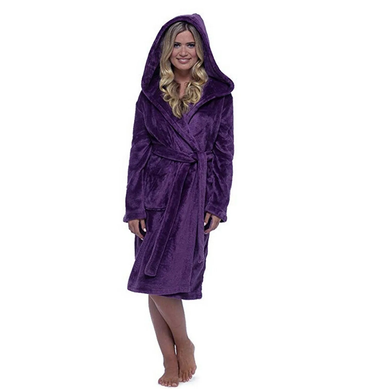 Women Winter Coat Jacket Plush Lengthened Shawl Bathrobe Home Clothes Long Sleeved Robe Hooded Warm Night Gown Women Pajamas