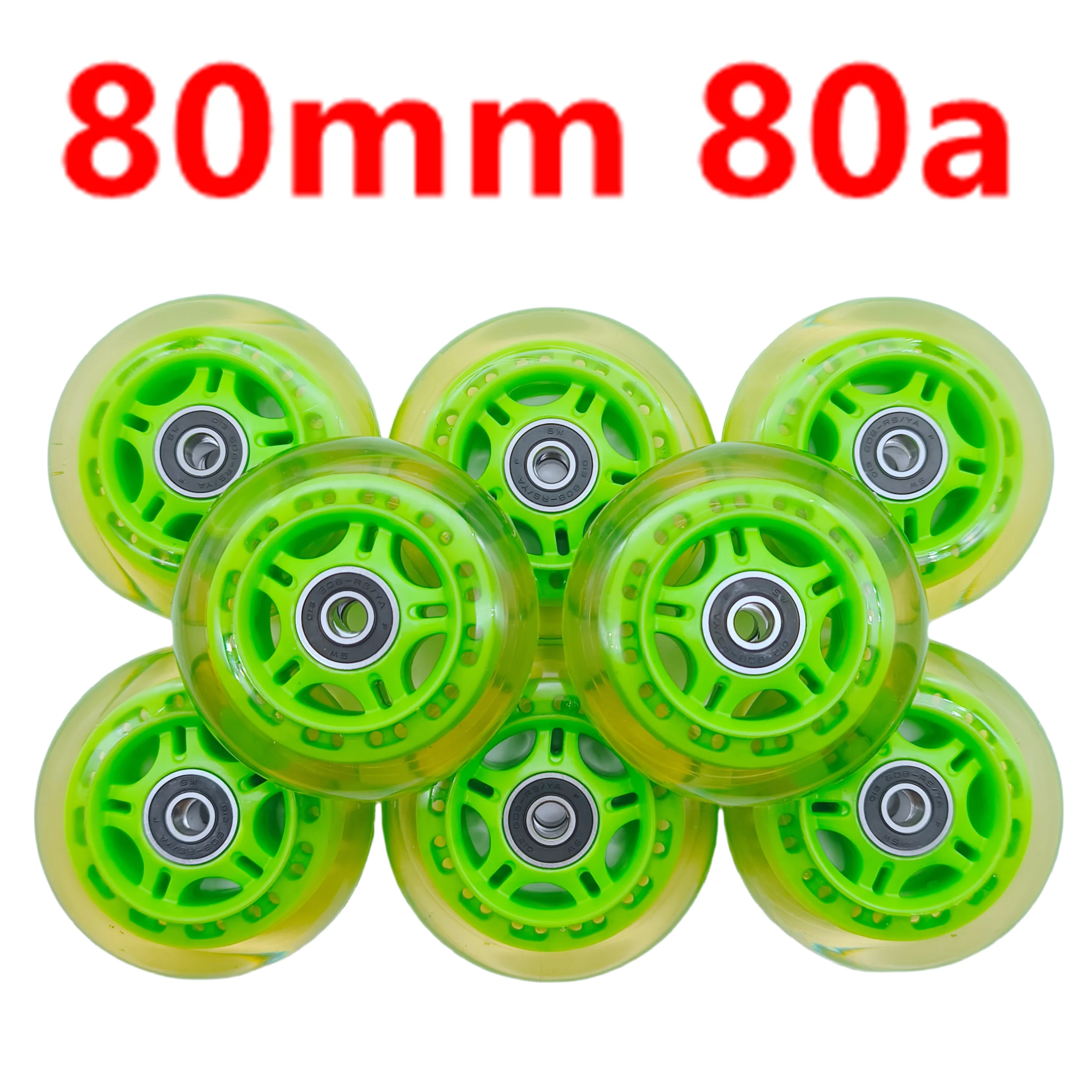 Колесо для роликовых коньков зеленого цвета, роликовое колесо 80 мм, 80а, 80x24 мм, 8 колес/лот