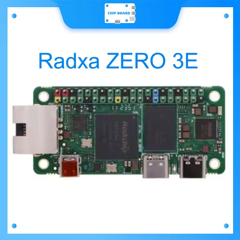Radxa ZERO 3E: A compact Rockchip RK3566 single-board computer in a lightweight design.