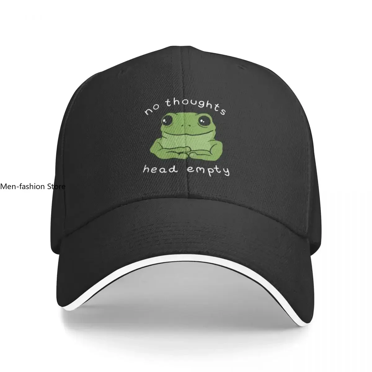 No Thoughts Head Empty Cute Quote Frog Meme Aesthetic - Mental Health Kawaii Toad - Sad Big Eyed Froge - Green Kawa Baseball Cap