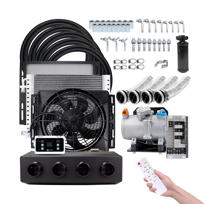 

Universal 12V/24V Auto Electric A/C Compressor Kit - 4-Hole Evaporator Assembly for Car & Street Rod Air Conditioner