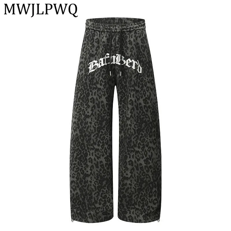 

MWJLPWQ Print Male American Retro Leopard Sweatpants Street Niched Draped 2026 Trendy New Casual Loose Wide-Leg Pants 22053