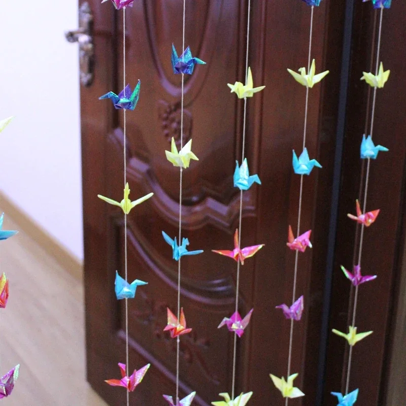 

5 Strings/set 7Cm Pearl Light Origami Folding Paper Cranes Shop Display Hang Decoration Crafts