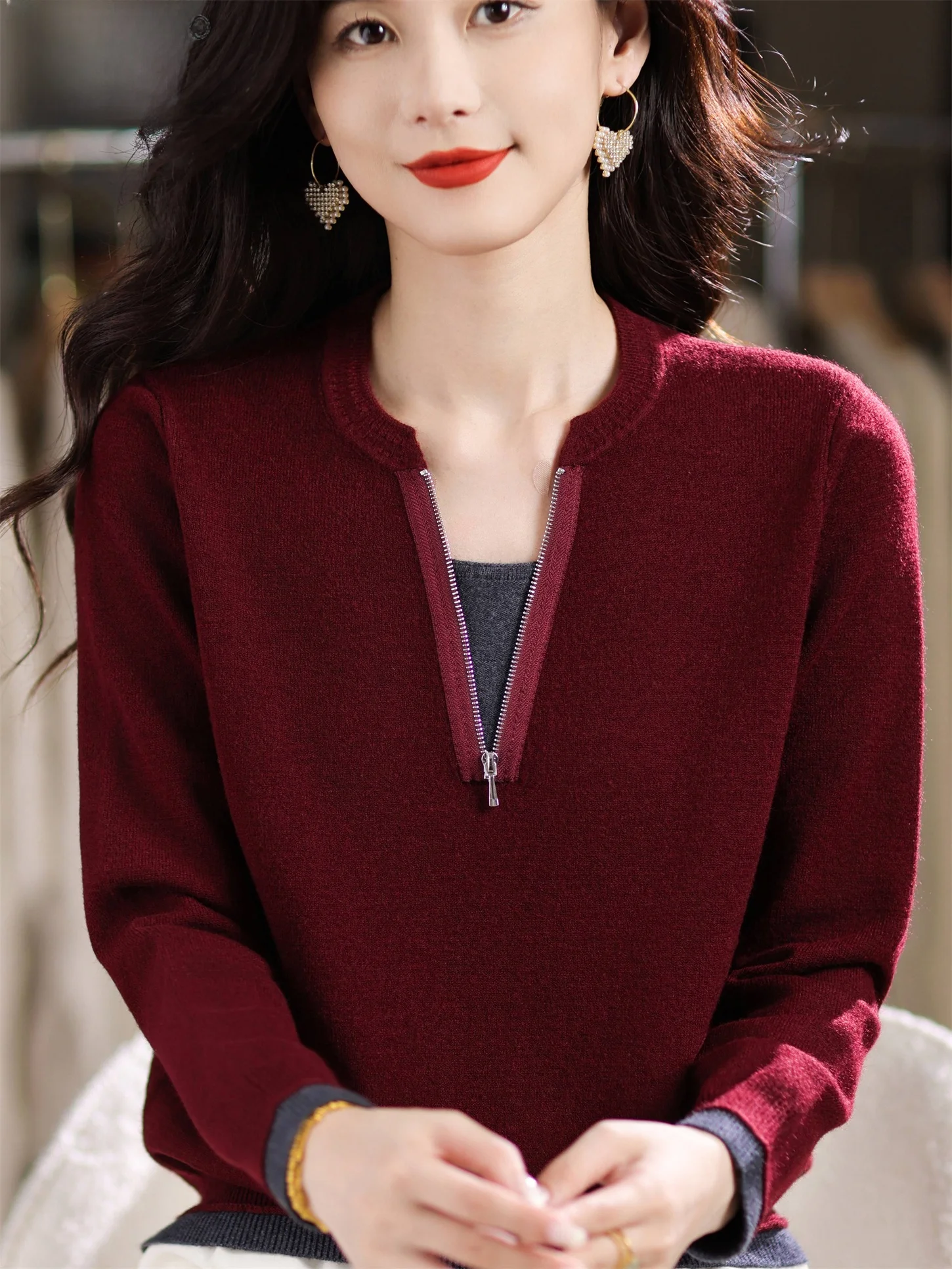 

Осень-зима женский вязаный свободный пуловер свитер на молнии повседневный теплый удобный модный базовый слой топ