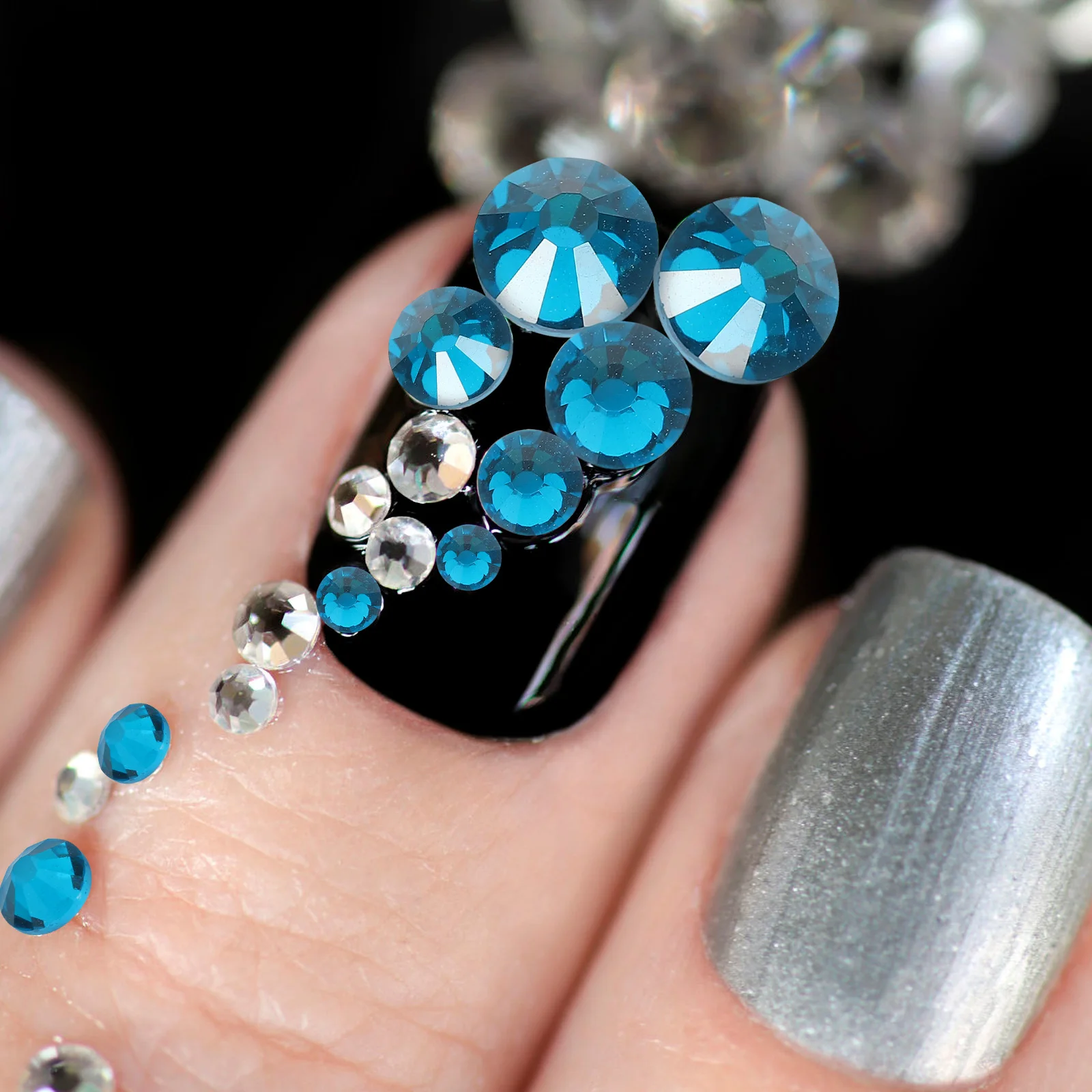 1세트 반짝이는 평면 유리 라인스톤 DIY 네일 아트 공예 매니큐어 장식 키트 반짝이는 네일 참 액세서리