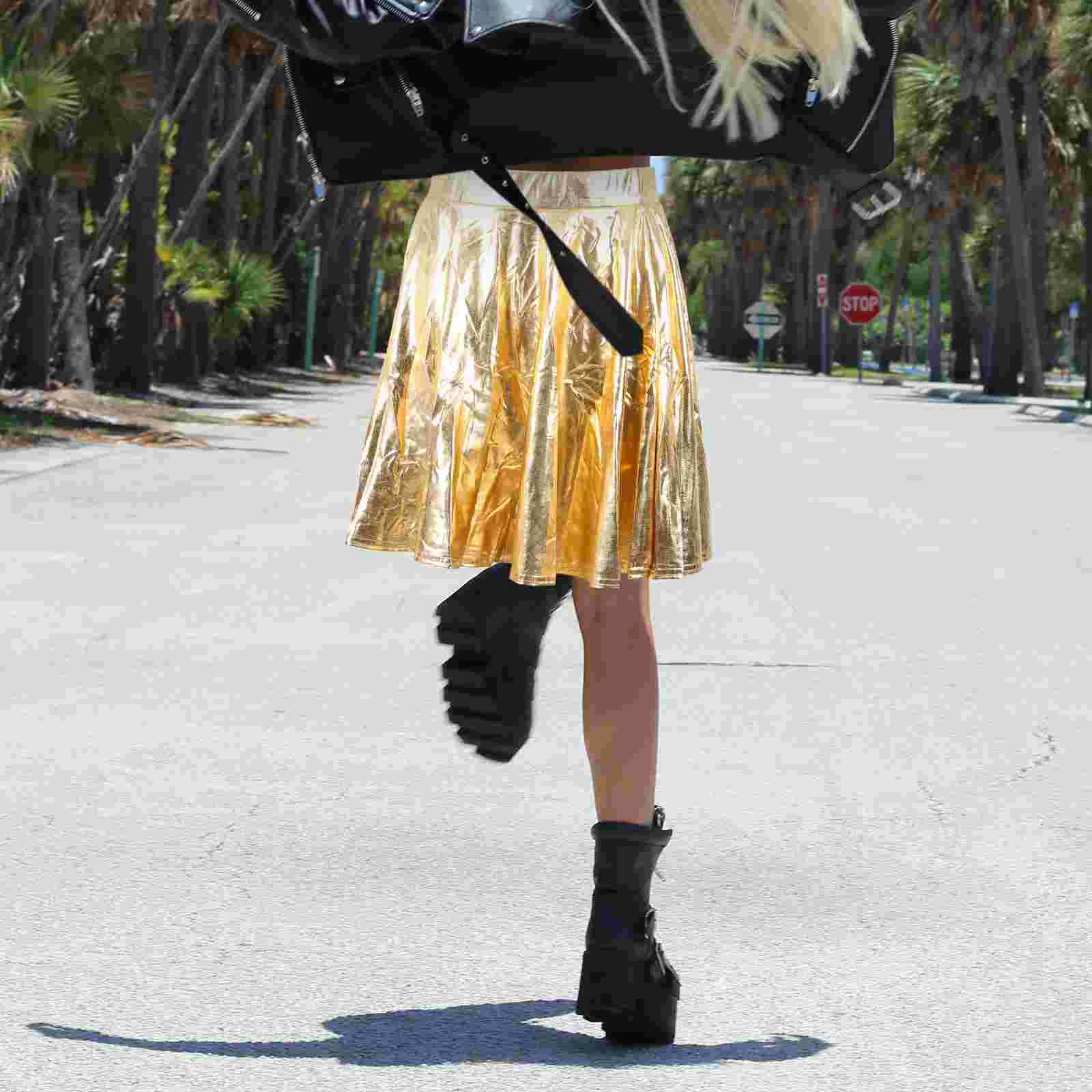 Skateboard Skirt Women's Maxi Skirts for Cheerleader Composite Fabric Shiny Flared