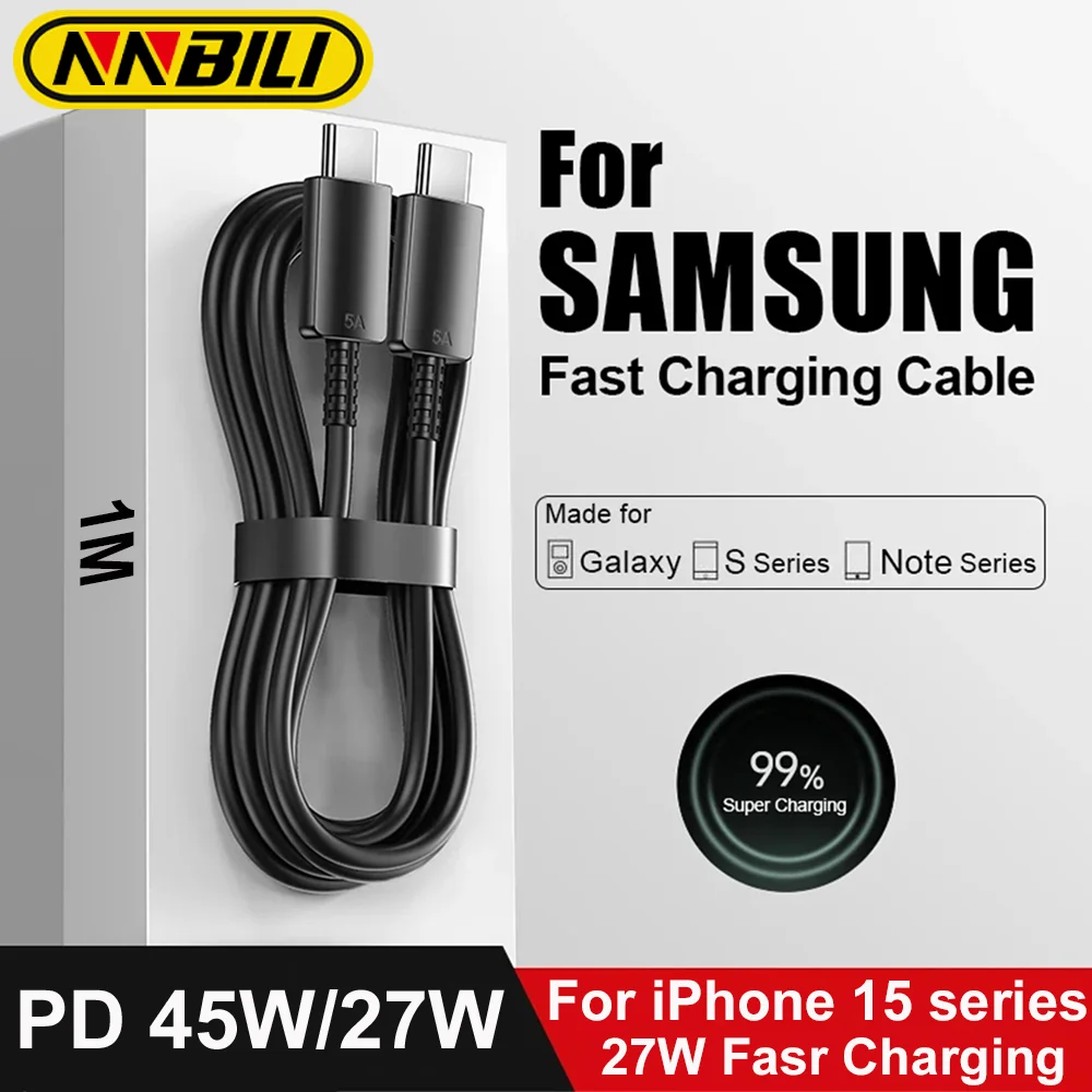 NNBILI 45 W USB Typ C Kabel Für Samsung S24/A54/A53 PD 27 W Für iPhone 15 serie 5A Schnelle Lade Dual USB C Kabel Datum Draht Kabel