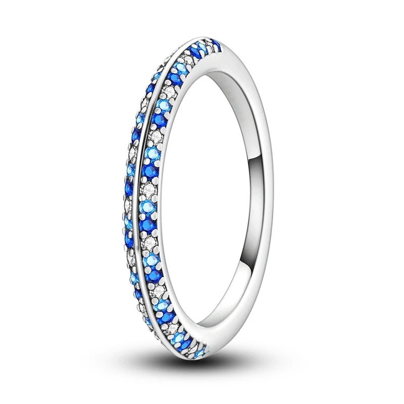 

Exquisite 925 Sterling Silver Blue Melodic Symmetrical Stone Inlaid Ring For Women's Workplace Fashion Jewelry Accessories