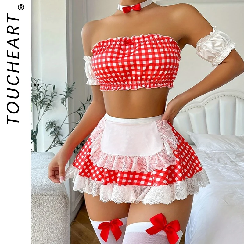 

Toucheart 4-Piece Set Sexy Temptation Erotic Lingerie Passionate Uniform Maid Outfit Women Roleplay Sex Cosplay Sexy Underwear