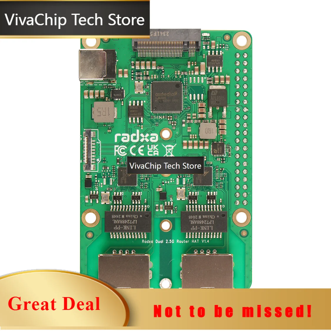 VivaCTRadxa Dual 2.5G Router HAT, Dual 2.5G Ethernets, NVMe SSD, PCIe FPC, Designed for Radxa SBCs and Raspberry Pi 5
