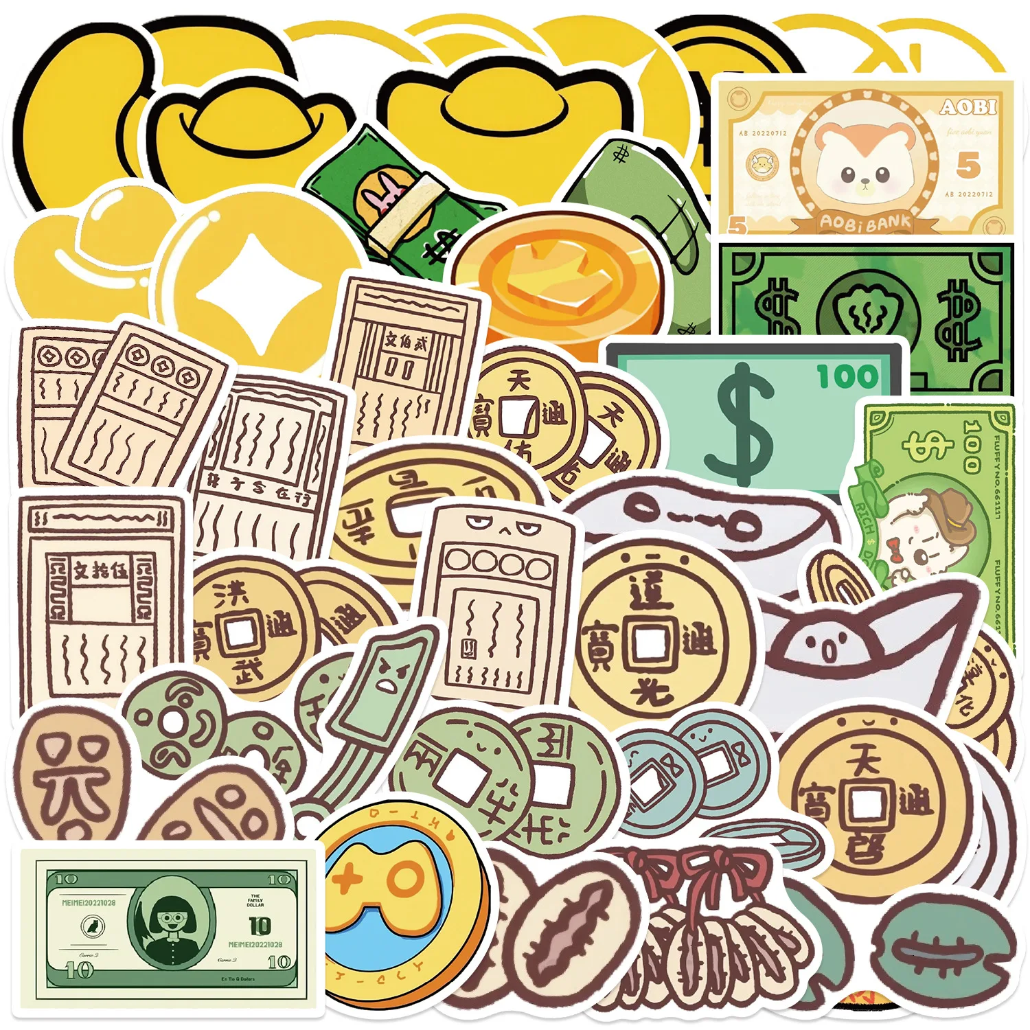 

10/30/50PCS Cartoon Currency Creative Graffiti Stickers DIY Funny Creative Decorative Laptop Water Cup Mobile Case Decal Toy