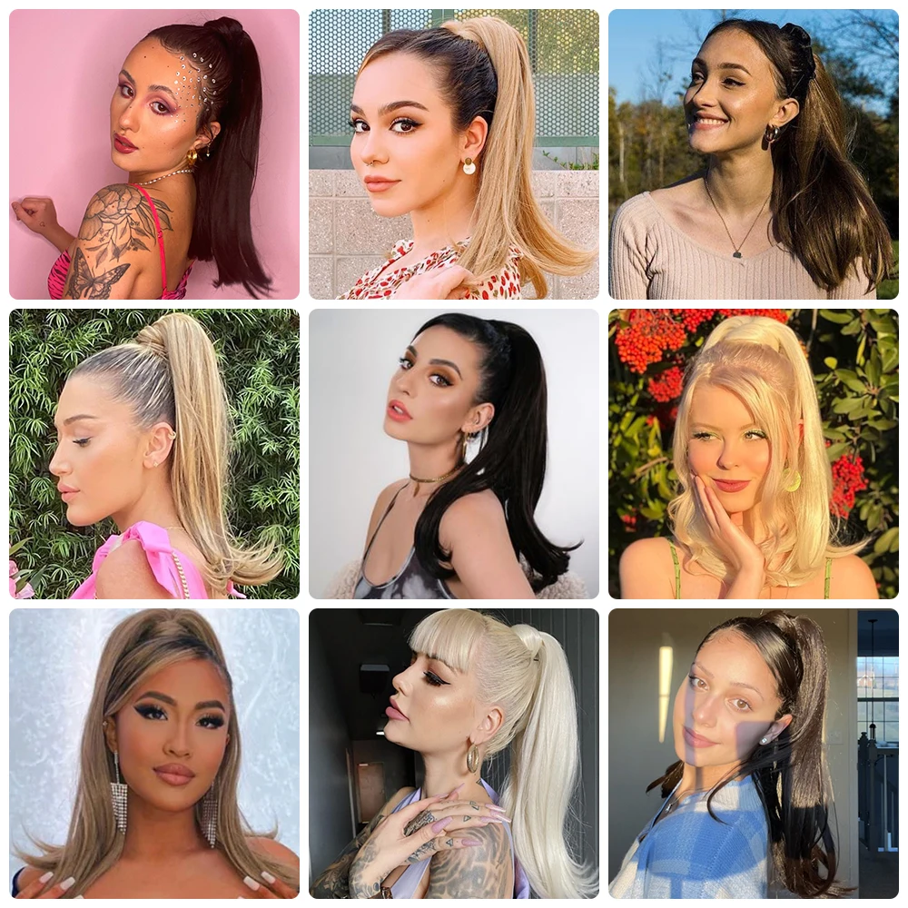 Synthetic Bounce Wrap Around Ponytail Clip In Hair 45cm Straight Hairpiece Short Heat Resistant Hair Extensions For Women