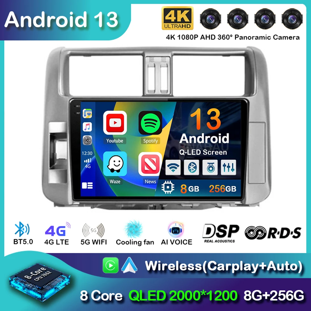 

Android 13 Carplay Car Radio For Toyota Land Cruiser Prado 150 2009-2013 Multimedia Video Player Navigation Stereo Head Unit DSP