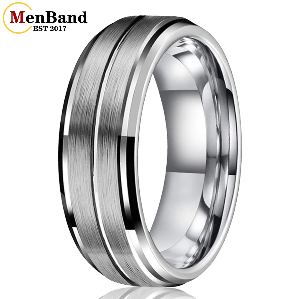 

MenBand Fashion 6MM 8MM Men Women Tungsten Wedding Ring Wedding Band With Bevel Edges And Middle Groove Comfort Fit Size 5-15