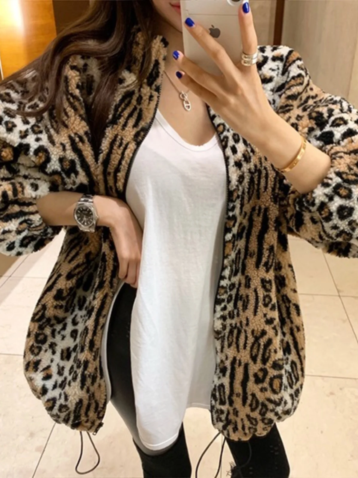 

Lamb Fur Cotton Jaet Women's Loose Winter Thi Warm Dstring Stand Collar Outerwear Commute Sle Regular Length