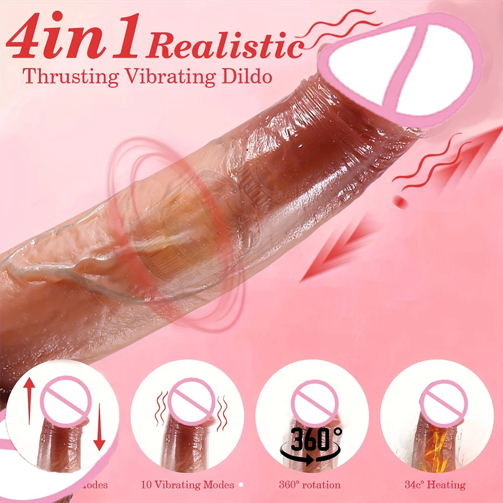 This 9-Inch Thrusting, Realistic, Heated Dildo Vibrator Has 10 Vibration Modes, 10 Stretch Modes, And a 360° Rotating Suction Cu - Image 3