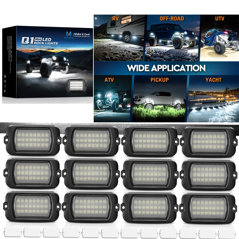 

MICTUNING Q1 Enhanced Brightness Version Solid White Rock Lights - 12 Underbody Lights for Cars, Trucks, SUVs, Boats Waterproof