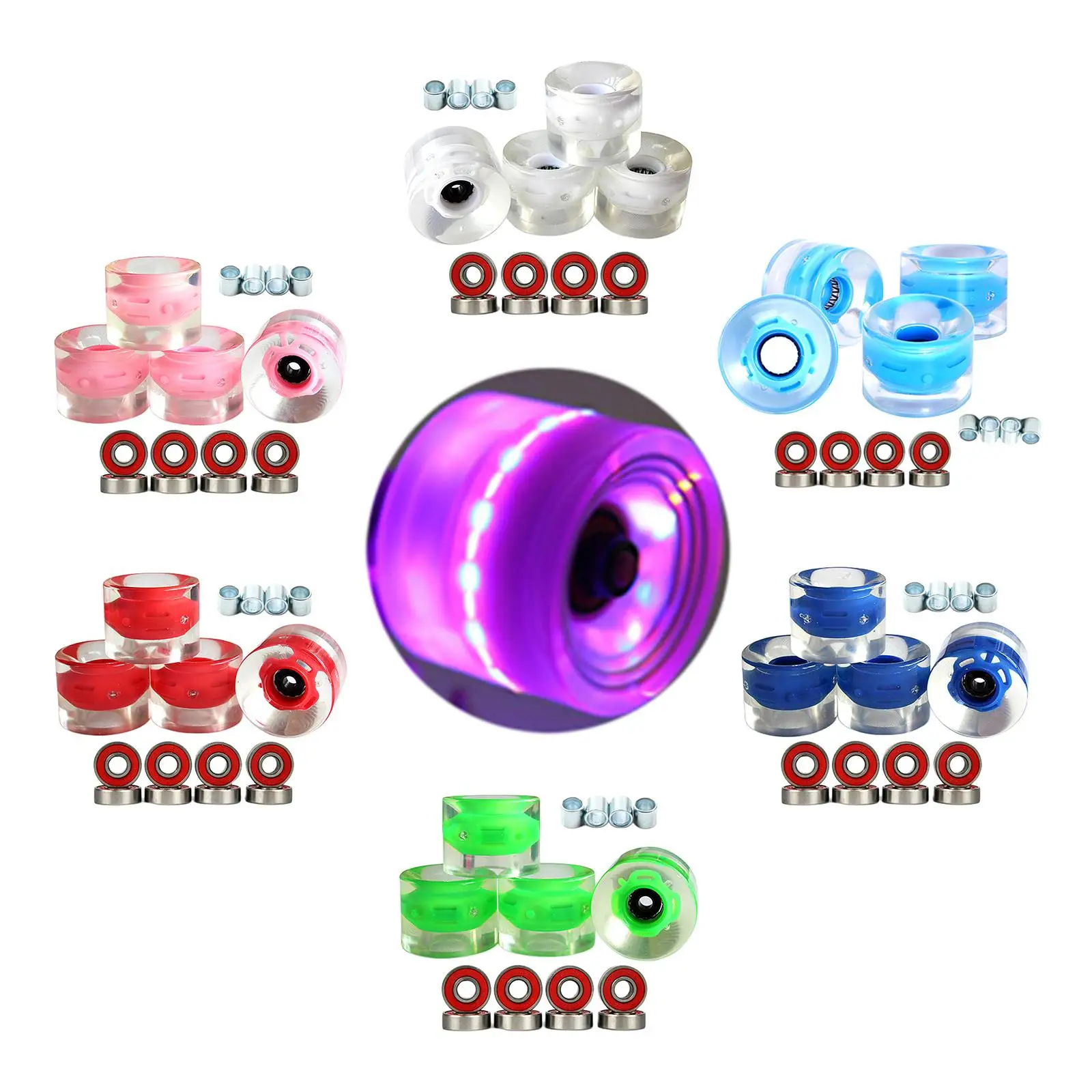 4x Skateboard Wheels with Bearings Glow Flash, Friction And Maximize on Various Types of Surfaces