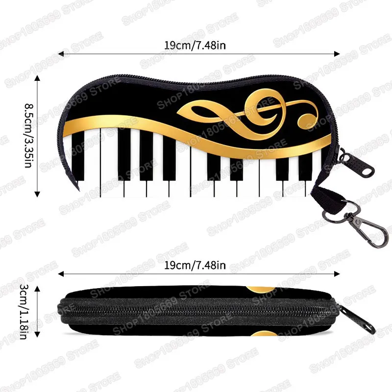 Cute Piano Musical Note Graphic Glasses Case with Hook Sunglasses Storage Bag Portable Glasses Boxes Eyewear Accessories