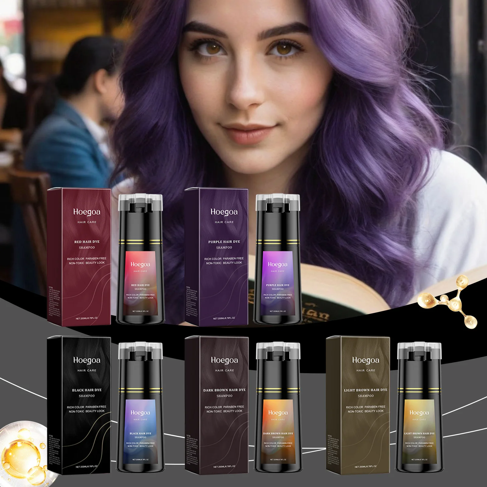 Hoegoa Hair Dye Shampoo Permanent Brown Natural Coloring Coverage Gray Hair Lasting Moisturizing Fluffy Hair Darkening Shampoo