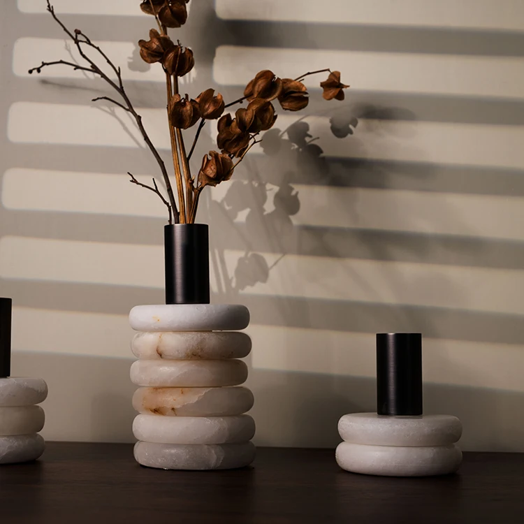 Creative Art Home Decor Desk Bedroom Hotel Living Room Decoration Vase Laminated Marble Flower Vase