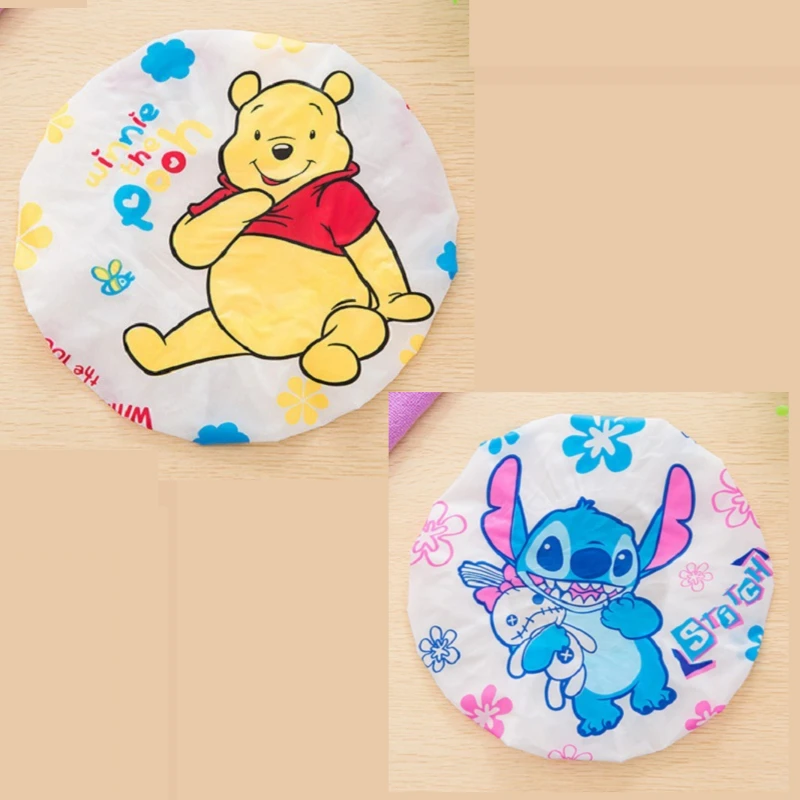 Disney Stitch Winnie the Pooh Cute Bathroom Shower Cap Washing Face Hat Home Household Stir Fried Vegetables Anti Oil Smoke Hat