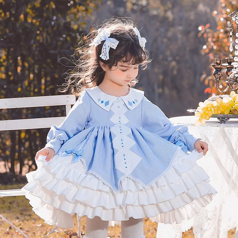 Baby Girl Lolita Princess Ball Gown Spanish Vintage Patchwork Autumn Winter Cute Kids Dresses Vestidos Baby Children Dresses