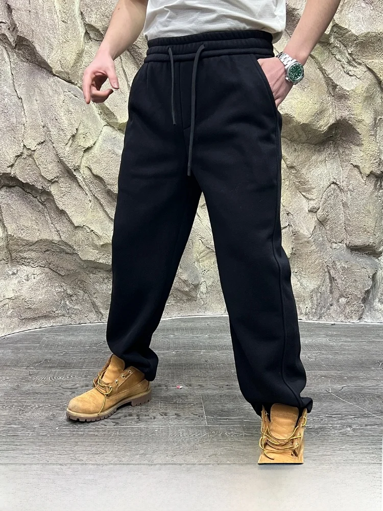 

Blend Wool Comfortable Casual Men's Sweatpants Straight Leg Long Pants Winter Wear Fce Lined Color