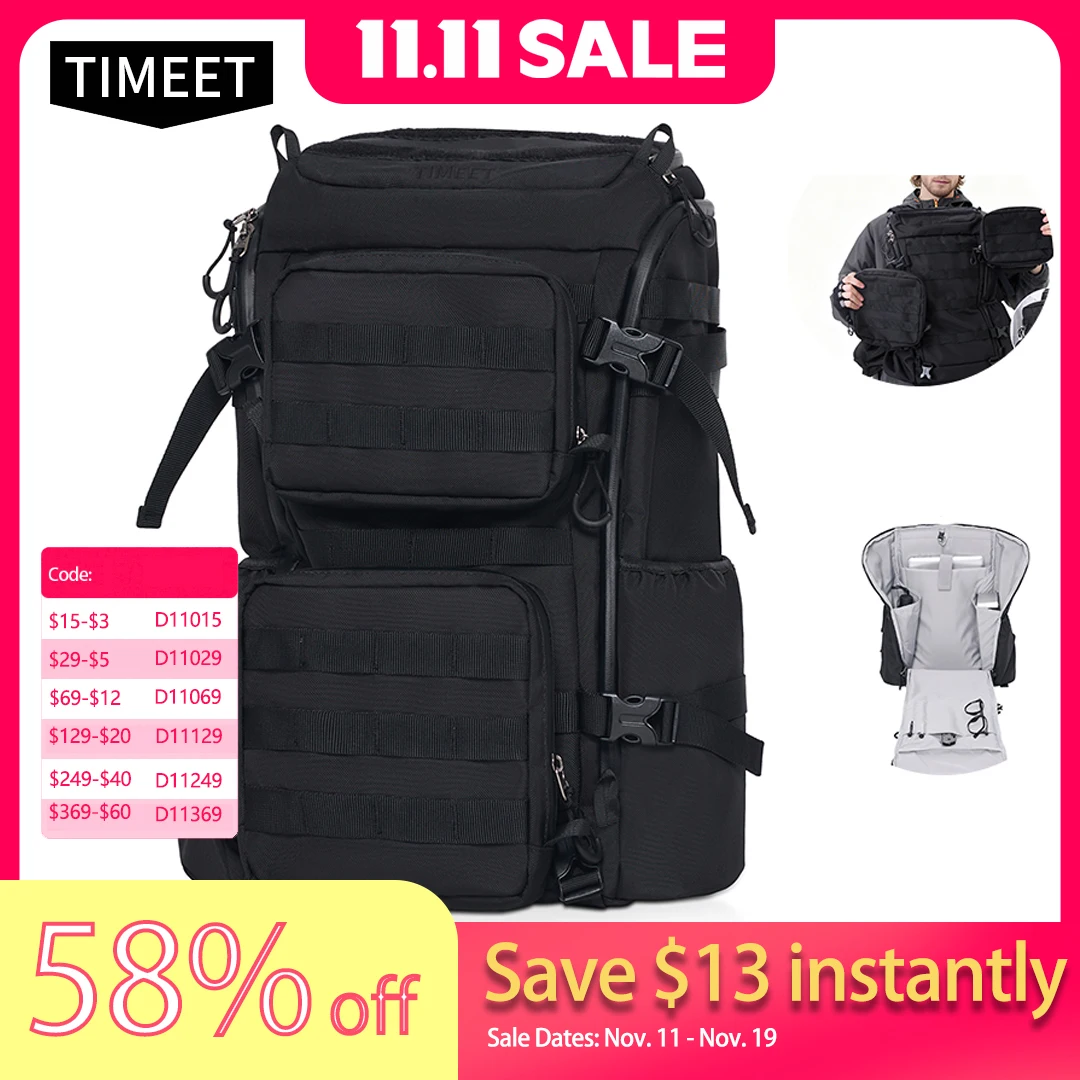 حقيبة ظهر للتخييم من Timeet سعة 26 لترًا، حقيبة تسلق مقاومة للماء، حقيبة ظهر خفيفة للسفر للرجال، حقيبة ظهر للكمبيوتر المحمول والمشي لمسافات طويلة في الهواء الطلق