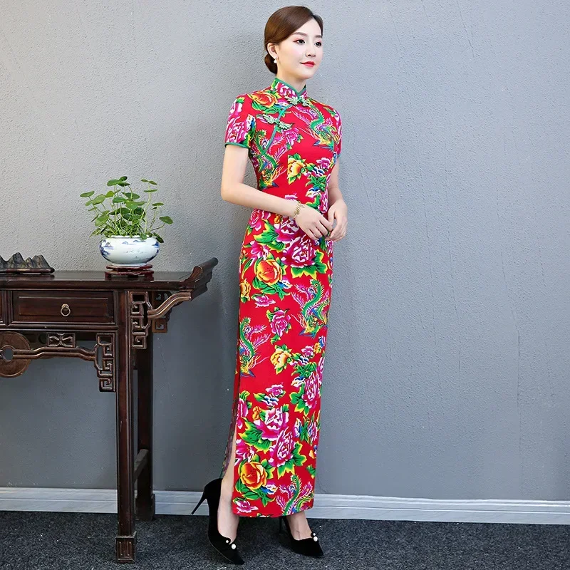 New Long Cheongsam Vintage Chinese Style Party Evening Qipao Spring Dress Oriental Womens Elegant Gown Vestido Plus Size S-5XL