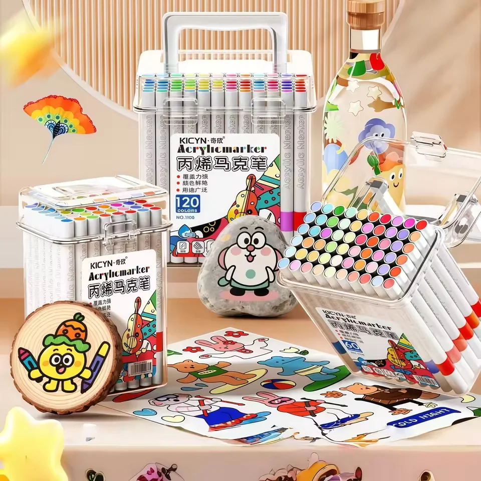

24/36/48/60/80/100 шт. акриловых маркеров для учащихся начальной школы, смываемые и непрозрачные, штабелируемые цветные ручки, водонепроницаемый корпус
