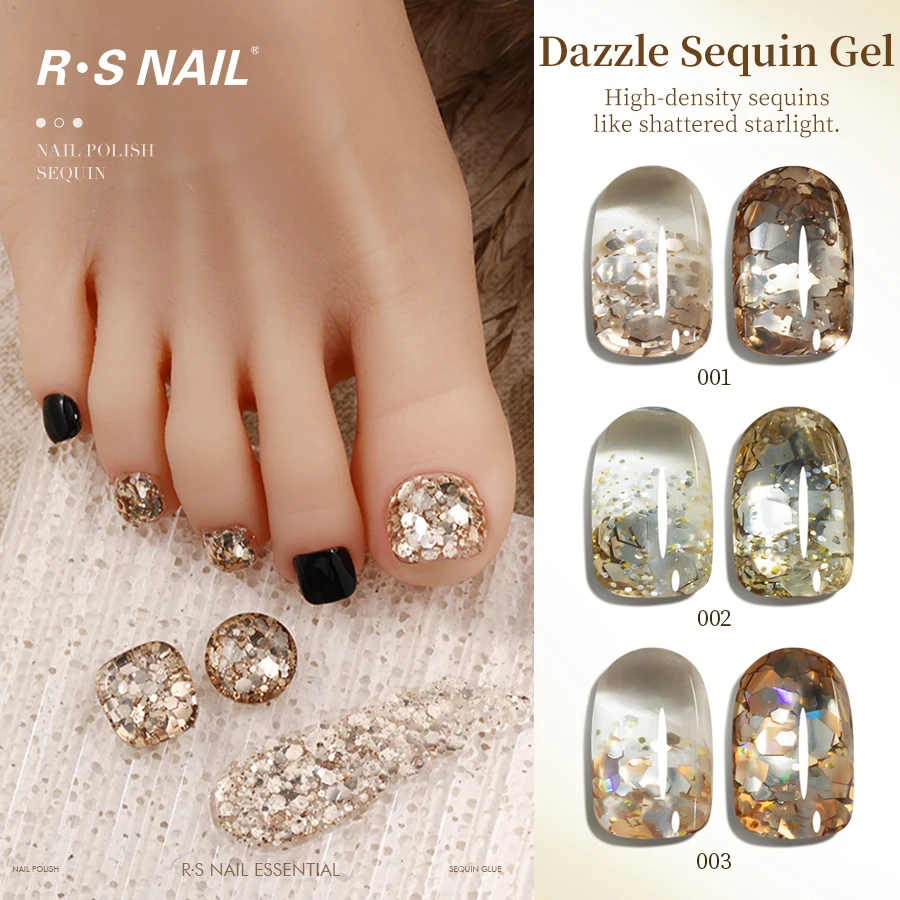 RSNAIL 5g Golden Sequins Glitter Nail Gel Polish Sparkling Semi-Permanent UV Soak off Nail Art Varnish for Nail Salon Supplies
