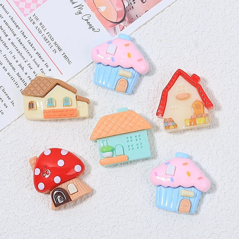 5pcs Color cartoon house childlike fun handmade DIY homemade jewelry hairpin cartoon DIY resin flatback for diy jewelry making