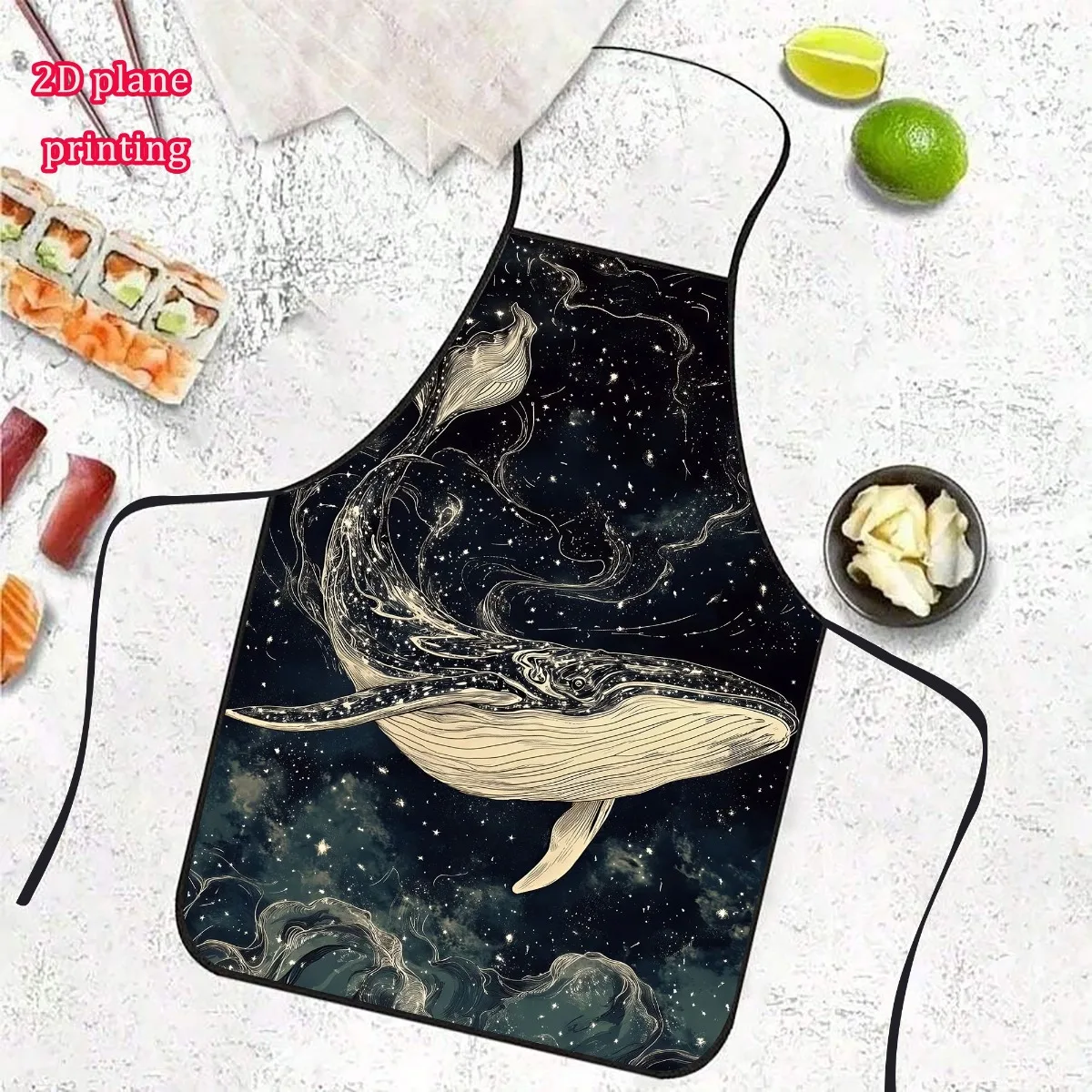 Whale Starry Sky Print Kitchen Apron 2D Art Design, Cute Animal Theme, Straps, Perfect For Cooking Home Decor, Stylish Functiona
