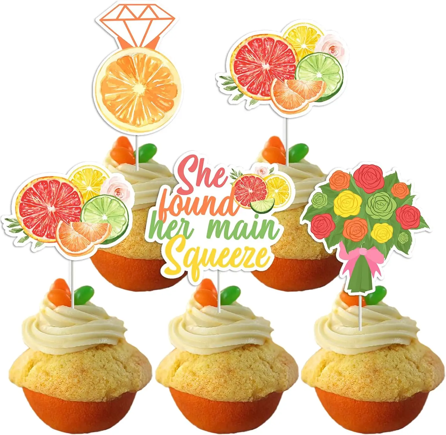 24Pcs Little Cutie Bridal Shower Decor Cupcake Topper, She Found Her Main Squeeze Citrus Bachelorette Party Cupcake Topper