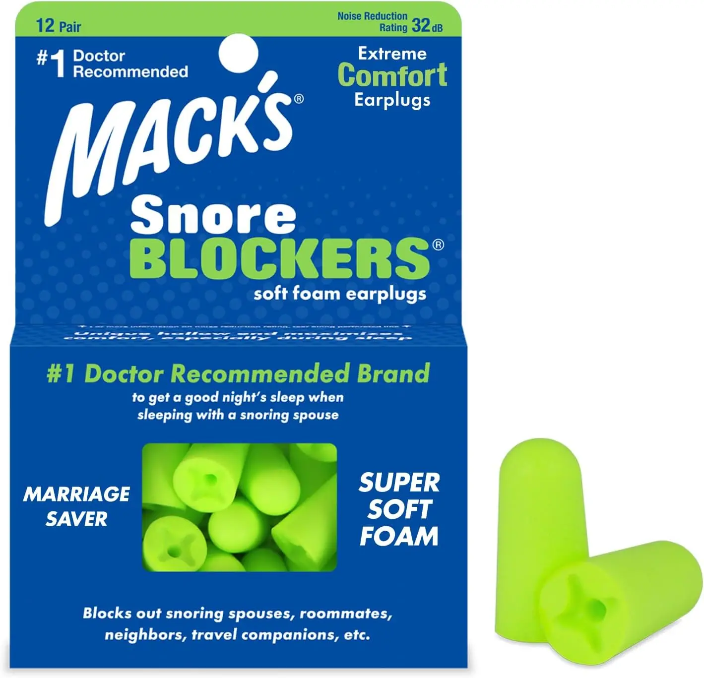

Soft Foam Earplugs for Sleeping, 32dB Noise Reduction, Comfortable for Side Sleepers, Travel
