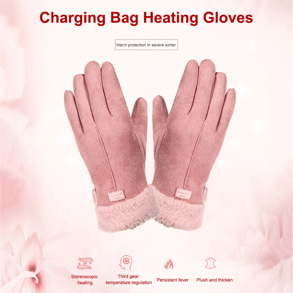 Heated Full Finger Mittens Touch Screen USB Electric Heating Gloves Windproof Constant Temperature for Skiing Riding Hiking