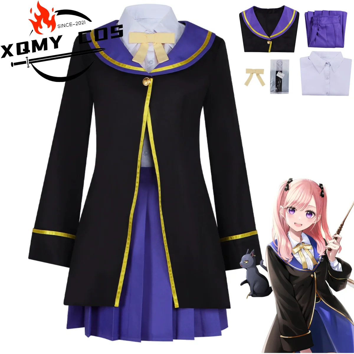 

Xq2025 Аниме «Класс черного кота и ведьмы» Spica Valgoine, карнавальный костюм, черная школьная форма, женский милый кампусный костюм