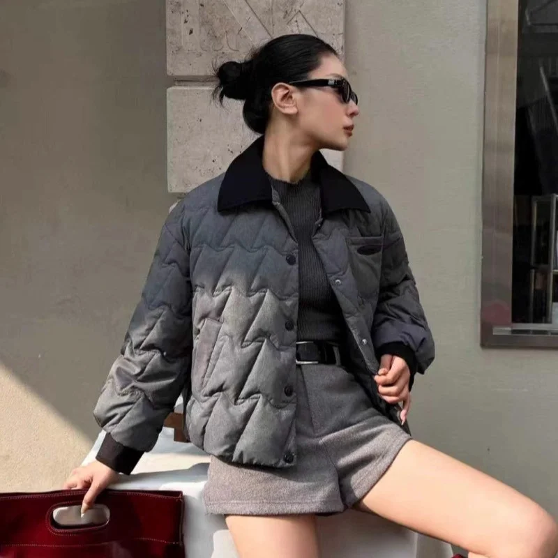 المرأة قصيرة أسفل سترة 2025 شتاء جديد وصول رفرف طوق المألوف عادية فضفاضة تناسب معطف دافئ العصرية #2