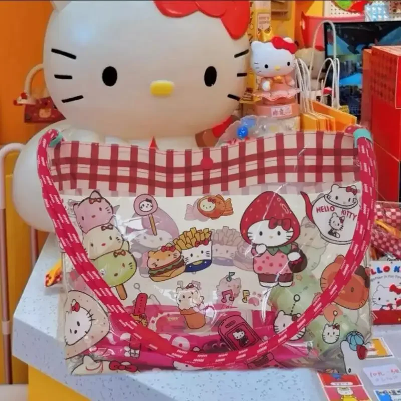

Cute Red Hello Kitty Cartoon PVC Tote Bag Transparent Waterproof Large Capacity Shoulder Bag For Travel Swimming Beach