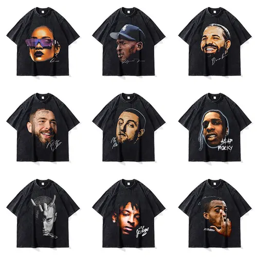 Camisetas de cara grande para hombre, camiseta de rapero de Hip Hop lavada Vintage, camiseta de gran tamaño con estampado DTG Y2K Harajuku, camisetas de manga corta 100% de algodón