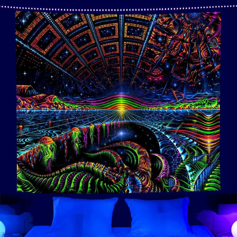 VIKAMA Blacklight Mushroom Totem Tapestry Wall Hanging, 6 Designs, Wall Decor for Bedroom Living Room Dorm