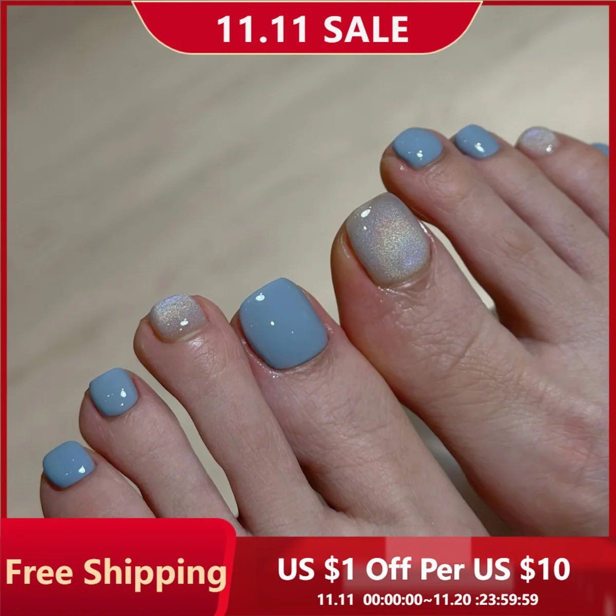 

24pcs of Bright Blue Short Square Fake Toenails Glossy Full-Cover Fake Toenail Suitable for Women And Girls for Daily Gatherings