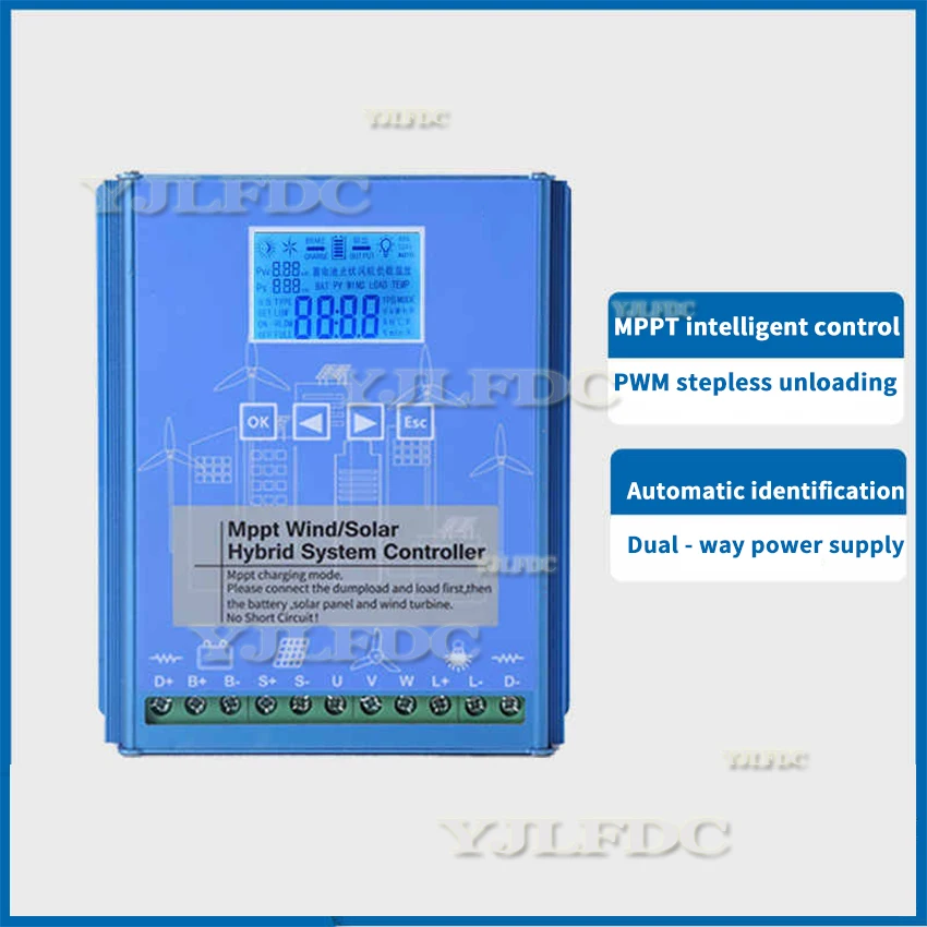 MPPT 풍력 태양광 하이브리드 충전 컨트롤러, 풍력 1000W, 태양광 1000W, 12 V, 24V, 48V 자동 하이브리드 컨트롤러, 덤프 부하 저항기 포함