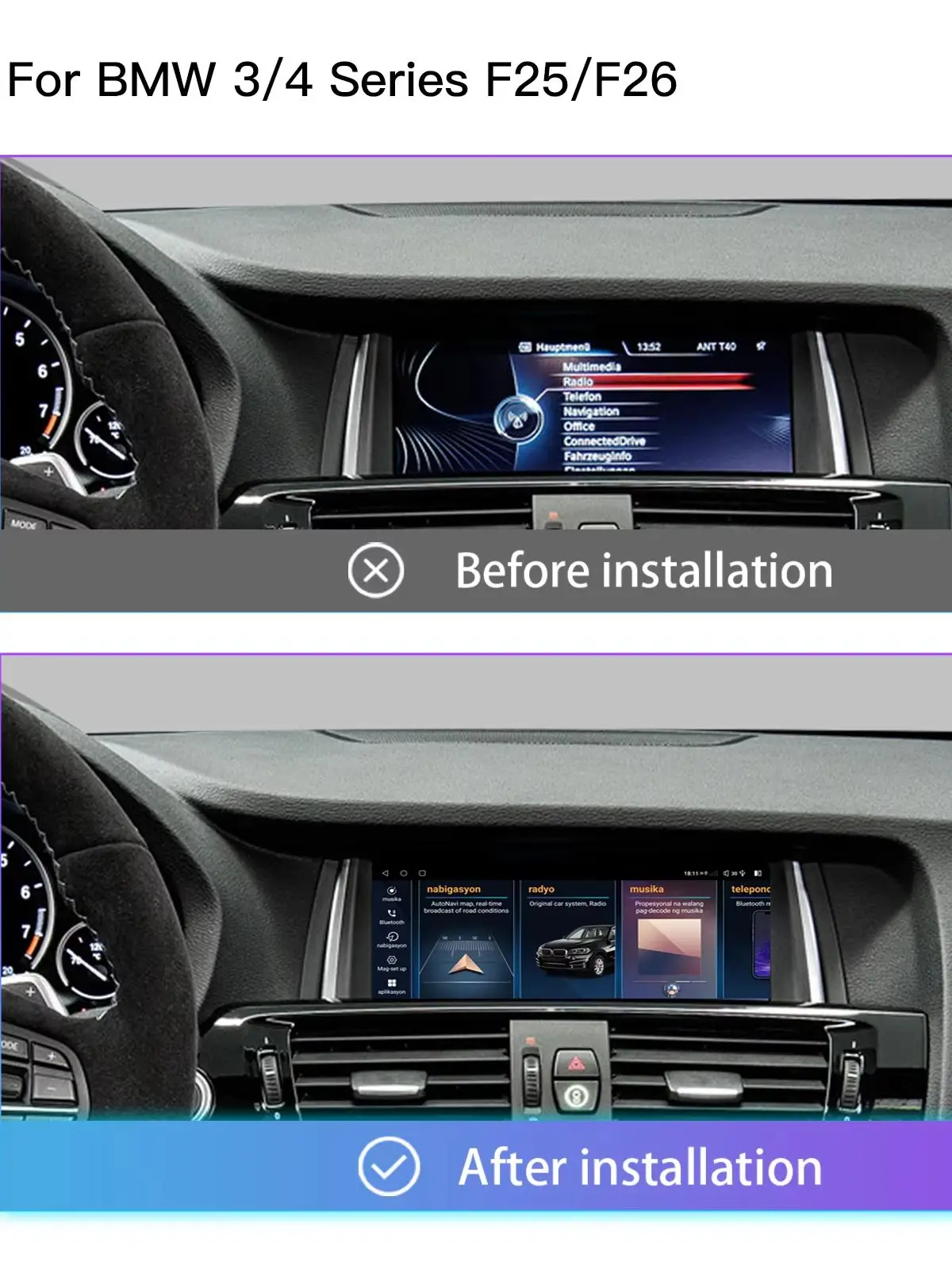 Bezprzewodowe CarPlay AutoRadio Android 14 Radio Samochodowe Multimedialne do BMW X3 F25 i BMW X4 F26 Ekran Audio Stereo Nawigacja GPS Jednostka Główna — 2